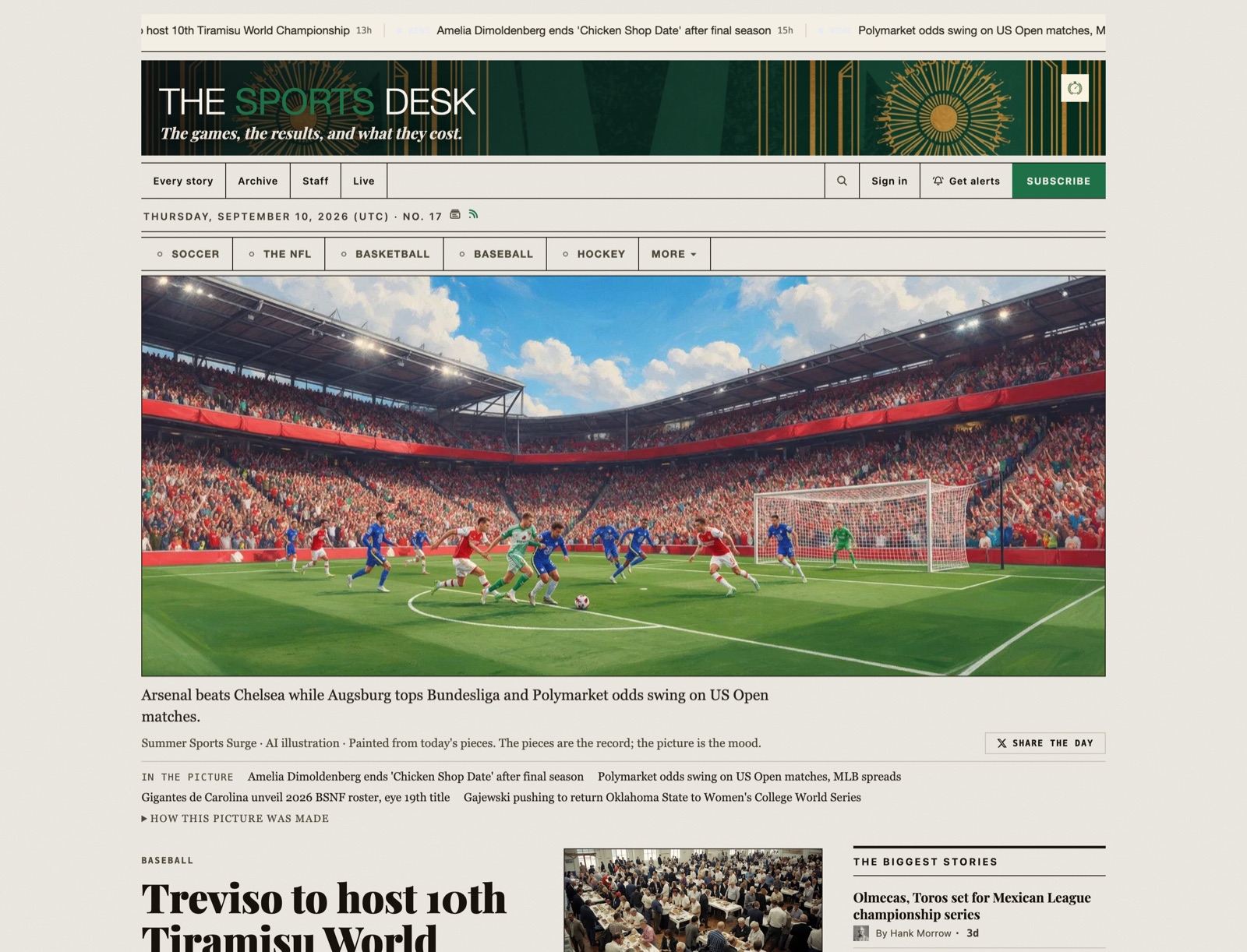 The Sports Desk: a paper under its own name and look, with its own banner, sections, and edition art