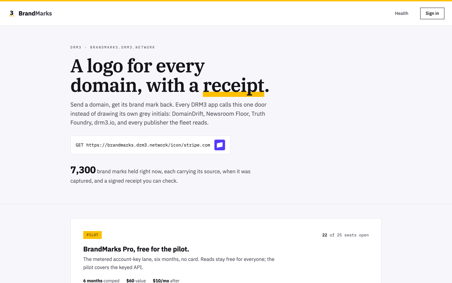 BrandMarks: a logo for every domain, with a receipt